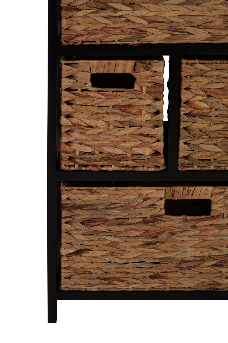 Padstow Black Wooden Storage Unit with 6 Water Hyacinth Drawers