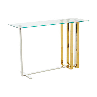 Alvea Clear Glass Console Table with Gold and Silver Finish Frame