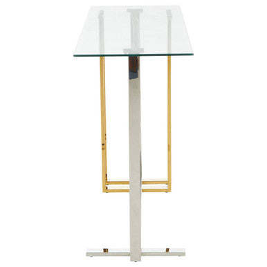 Alvea Clear Glass Console Table with Gold and Silver Finish Frame