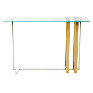 Alvea Clear Glass Console Table with Gold and Silver Finish Frame