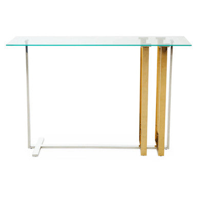 Alvea Clear Glass Console Table with Gold and Silver Finish Frame