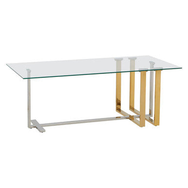 Alvea Clear Glass Coffee Table with Gold and Silver Finish Frame