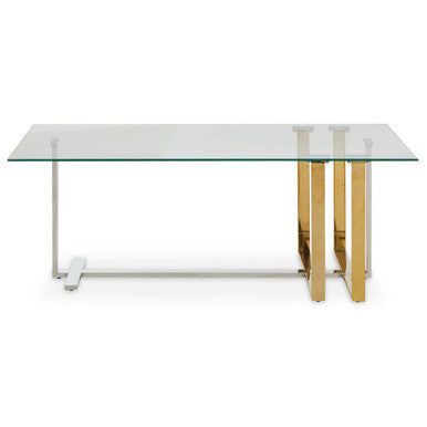 Alvea Clear Glass Coffee Table with Gold and Silver Finish Frame
