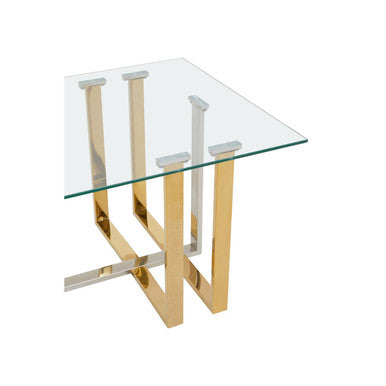 Alvea Clear Glass Coffee Table with Gold and Silver Finish Frame