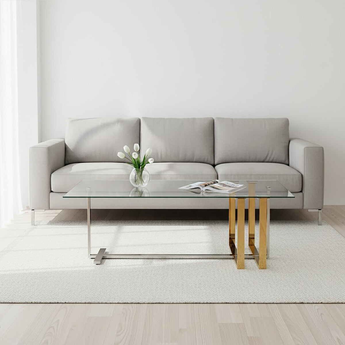 Alvea Clear Glass Coffee Table with Gold and Silver Finish Frame