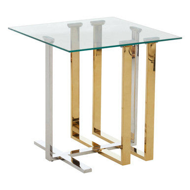 Alvea Clear Glass Side Table with Gold and Silver Finish Frame