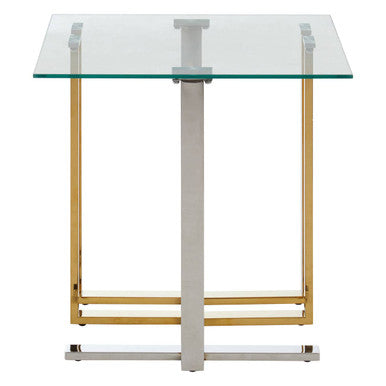 Alvea Clear Glass Side Table with Gold and Silver Finish Frame