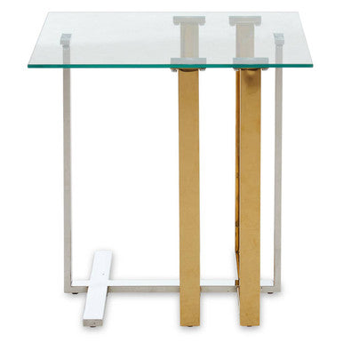 Alvea Clear Glass Side Table with Gold and Silver Finish Frame