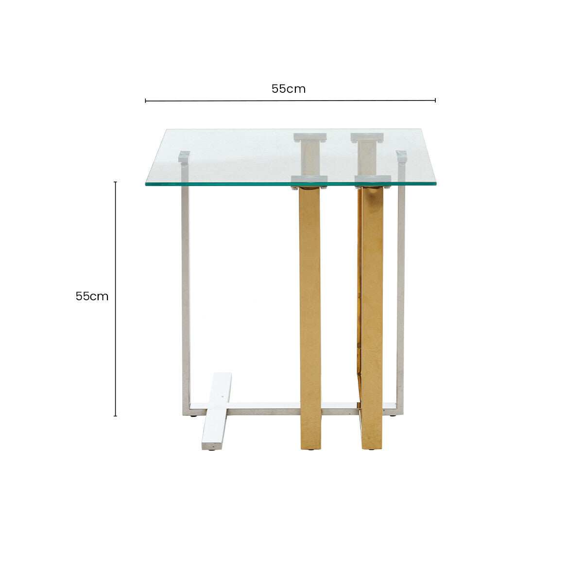 Alvea Clear Glass Side Table with Gold and Silver Finish Frame