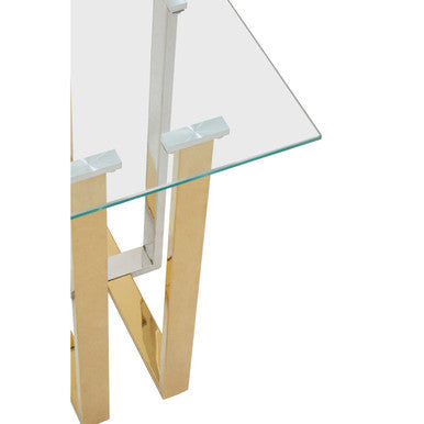 Alvea Clear Glass Side Table with Gold and Silver Finish Frame