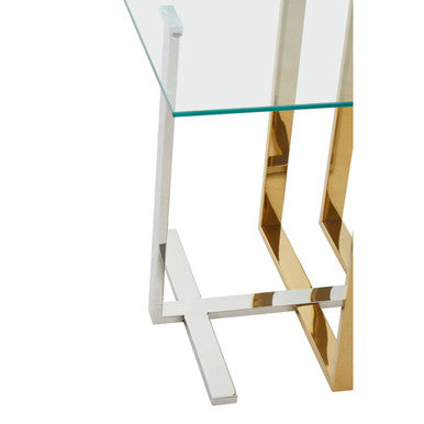 Alvea Clear Glass Side Table with Gold and Silver Finish Frame
