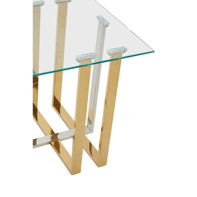 Alvea Clear Glass Side Table with Gold and Silver Finish Frame