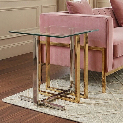 Alvea Clear Glass Side Table with Gold and Silver Finish Frame