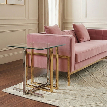 Alvea Clear Glass Side Table with Gold and Silver Finish Frame