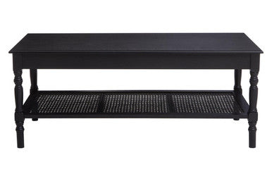 Heritage Black Wooden Coffee Table with Rattan Shelf