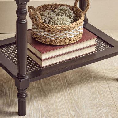 Heritage Black Wooden Coffee Table with Rattan Shelf