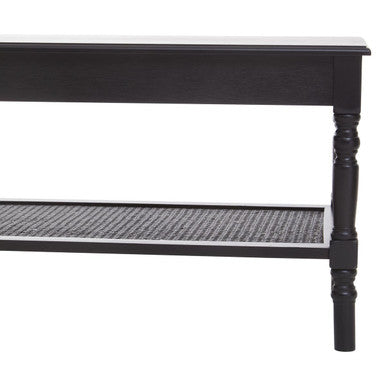 Heritage Black Wooden Coffee Table with Rattan Shelf