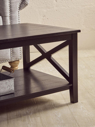 Heritage Black Wooden Coffee Table with Lower Shelf