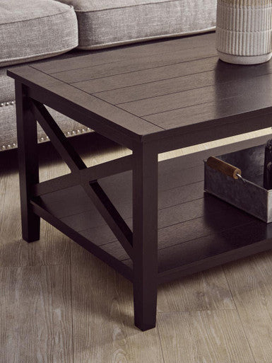 Heritage Black Wooden Coffee Table with Lower Shelf