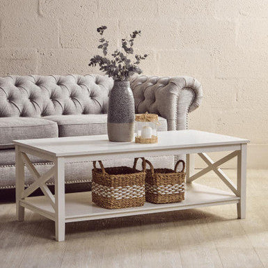 Heritage White Wooden Coffee Table with Lower Shelf