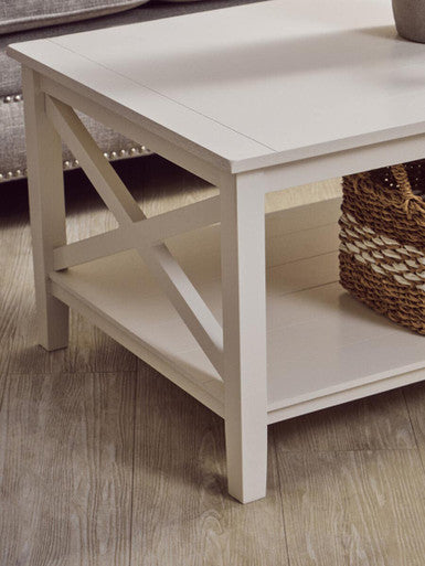 Heritage White Wooden Coffee Table with Lower Shelf
