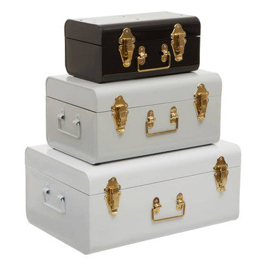 Set of Three Assorted Storage Trunks - White and Black