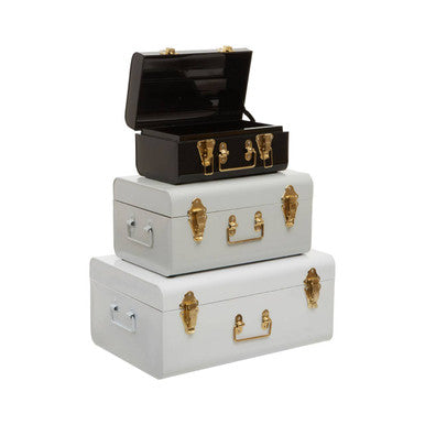 Set of Three Assorted Storage Trunks - White and Black