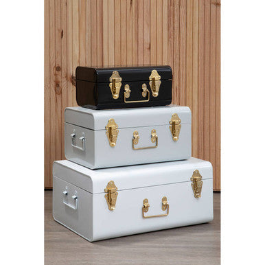 Set of Three Assorted Storage Trunks - White and Black