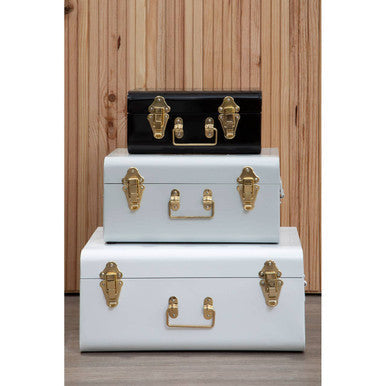 Set of Three Assorted Storage Trunks - White and Black