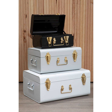 Set of Three Assorted Storage Trunks - White and Black