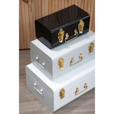Set of Three Assorted Storage Trunks - White and Black