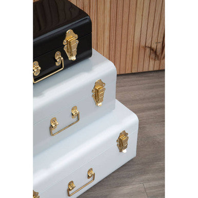 Set of Three Assorted Storage Trunks - White and Black