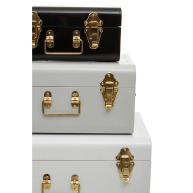 Set of Three Assorted Storage Trunks - White and Black