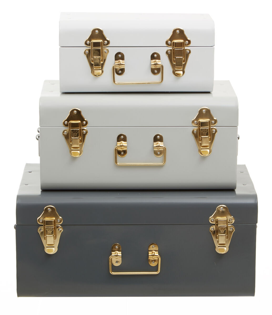 Set of Three Assorted Storage Trunks - Grey