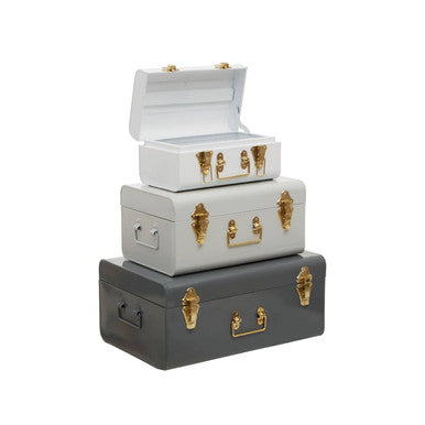 Set of Three Assorted Storage Trunks - Grey