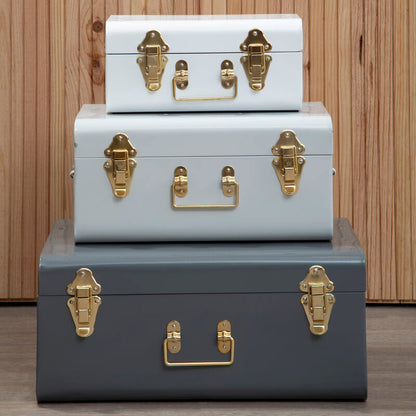 Set of Three Assorted Storage Trunks - Grey