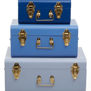 Set of Three Assorted Storage Trunks - Blue
