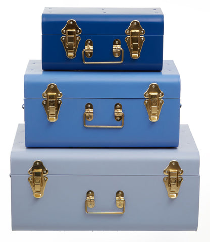 Set of Three Assorted Storage Trunks - Blue