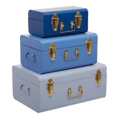 Set of Three Assorted Storage Trunks - Blue