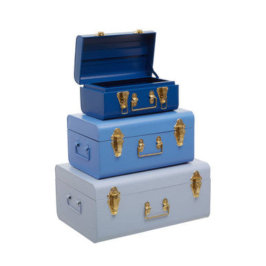 Set of Three Assorted Storage Trunks - Blue