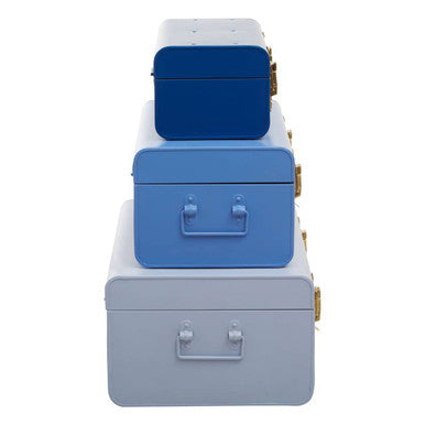 Set of Three Assorted Storage Trunks - Blue