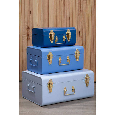 Set of Three Assorted Storage Trunks - Blue