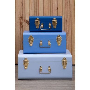 Set of Three Assorted Storage Trunks - Blue