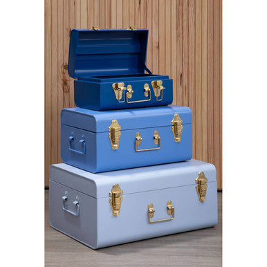 Set of Three Assorted Storage Trunks - Blue