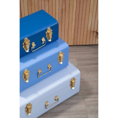 Set of Three Assorted Storage Trunks - Blue