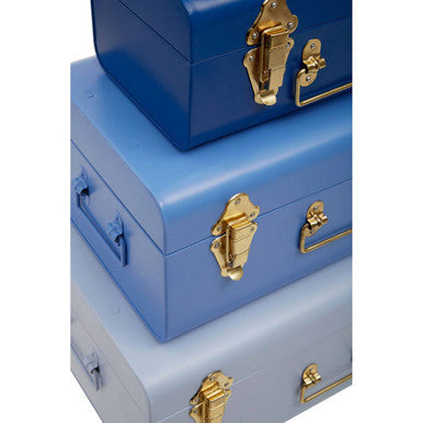 Set of Three Assorted Storage Trunks - Blue