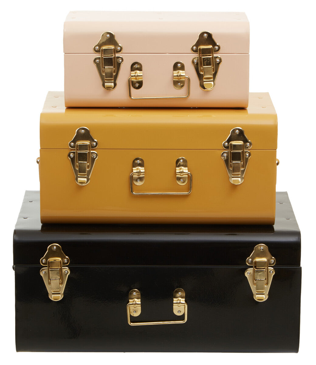 Set of Three Assorted Storage Trunks - Yellow and Cream