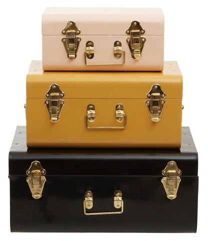 Set of Three Assorted Storage Trunks - Yellow and Cream