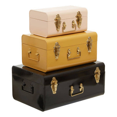 Set of Three Assorted Storage Trunks - Yellow and Cream