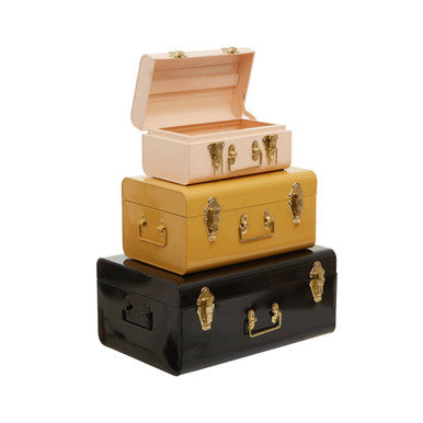 Set of Three Assorted Storage Trunks - Yellow and Cream